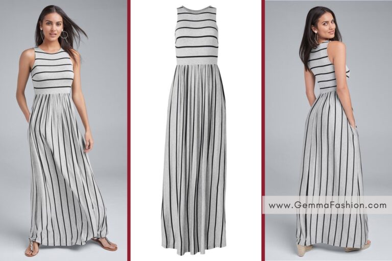 STRIPE MAXI DRESS - CLASSIC CREW NECK DRESS