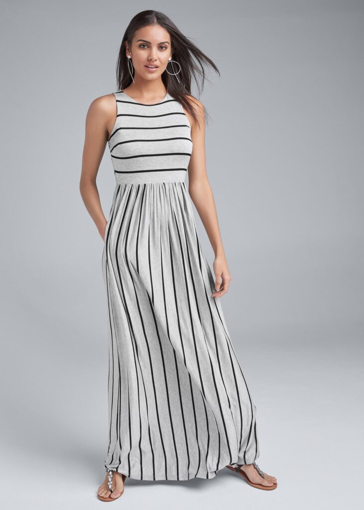 STRIPE MAXI DRESS - CLASSIC CREW NECK DRESS