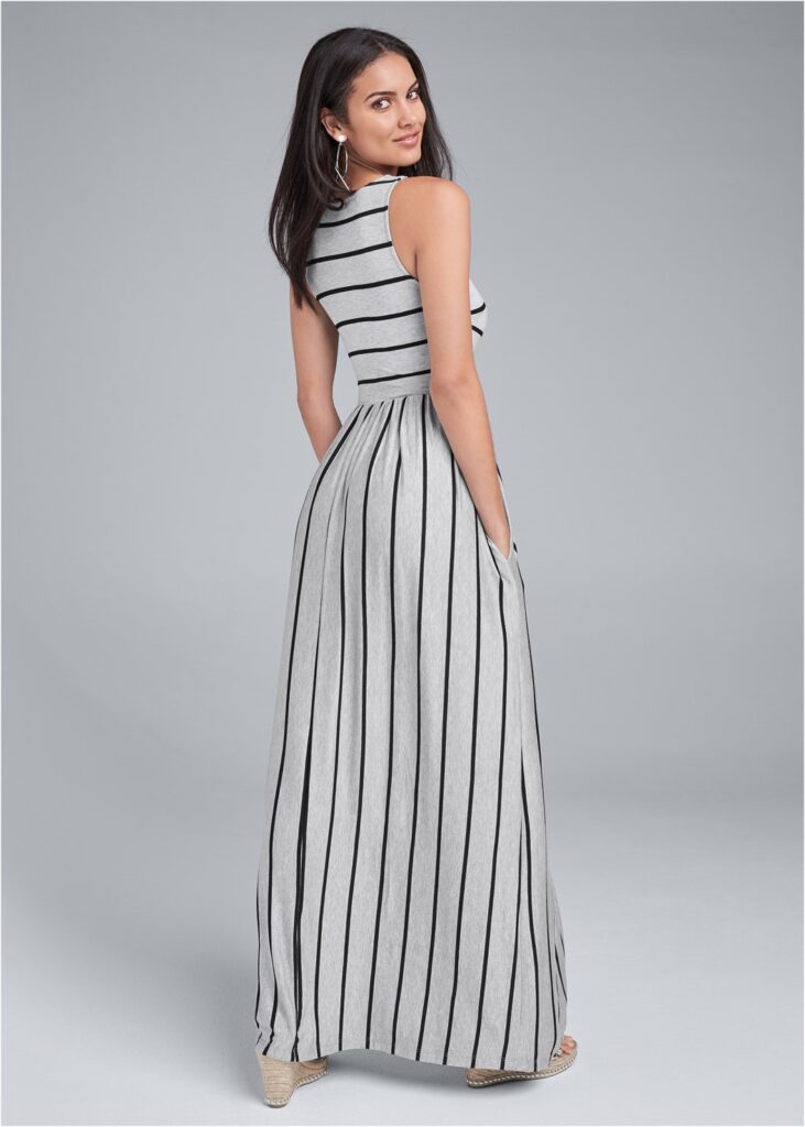 STRIPE MAXI DRESS - CLASSIC CREW NECK DRESS