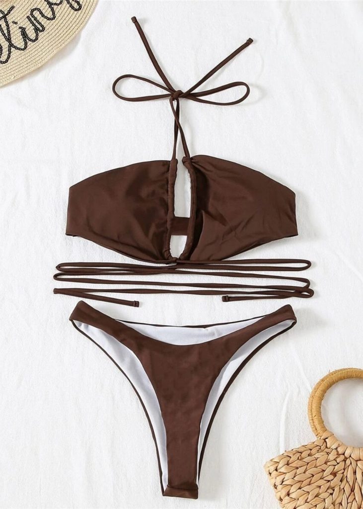 CROSS HALTER HIGH CUT BIKINI SWIMSUIT