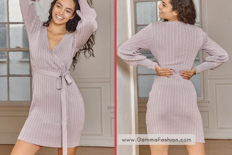 COZY MELODY DUSTY LAVENDER RIBBED LONG SLEEVE SWEATER DRESS
