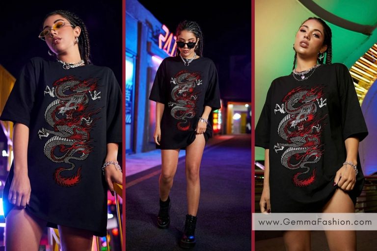 DROP SHOULDER CHINESE DRAGON PRINT TEE