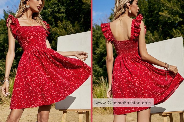 POLKA DOT RUFFLE CUFF A-LINE DRESS