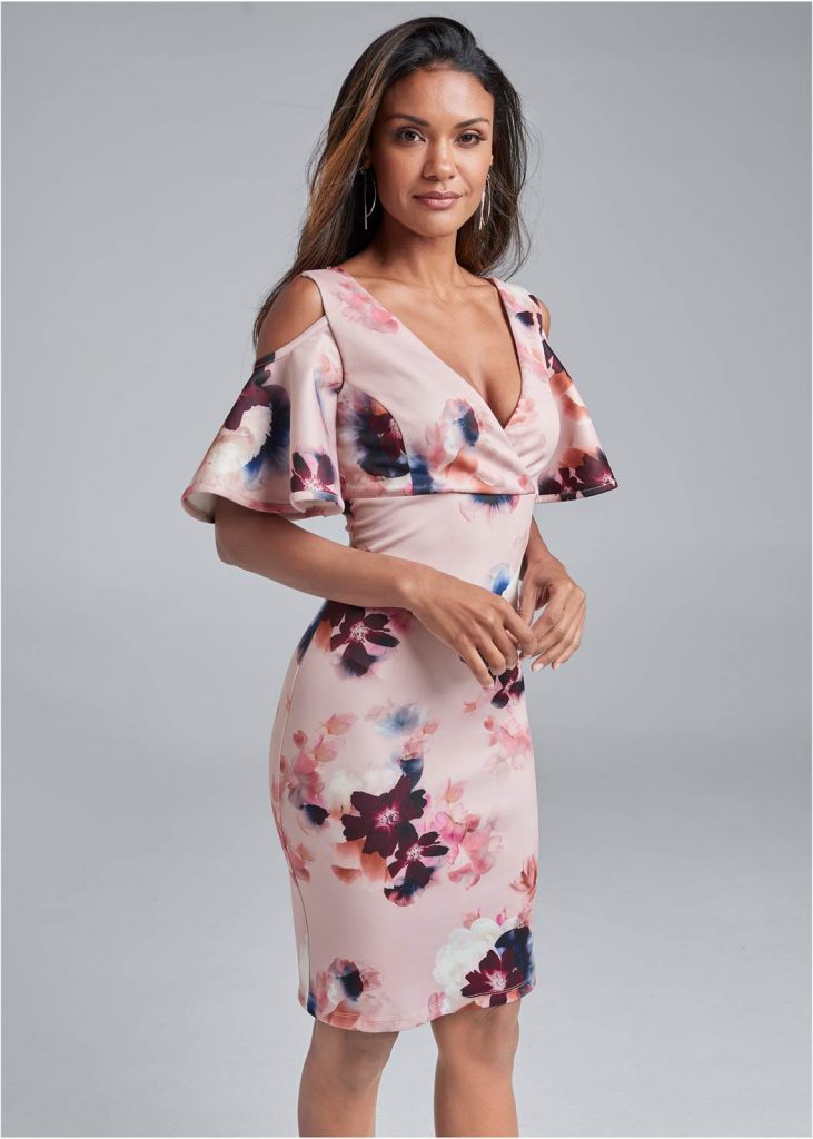 COLD SHOULDER FLORAL DRESS