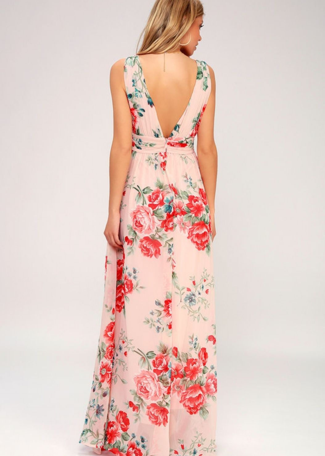 GARDEN MEANDERING BLUSH FLORAL PRINT MAXI DRESS - Gemma Fashion