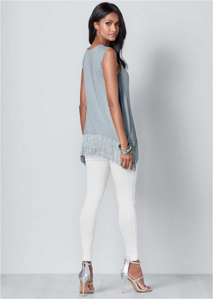 LIGHT BLUE FRINGE DETAIL TOP