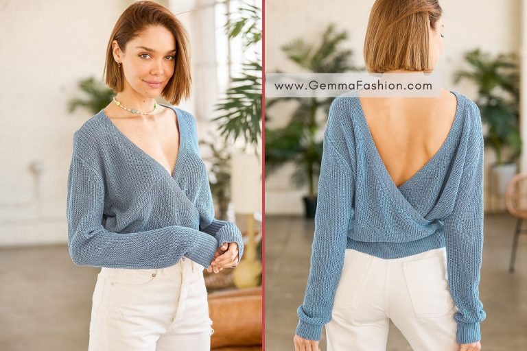 THINK TWICE SLATE BLUE SURPLICE REVERSIBLE SWEATER