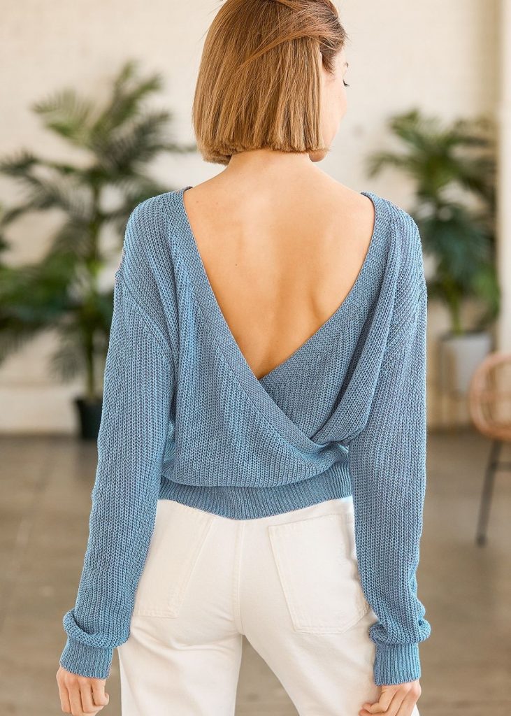 THINK TWICE SLATE BLUE SURPLICE REVERSIBLE SWEATER