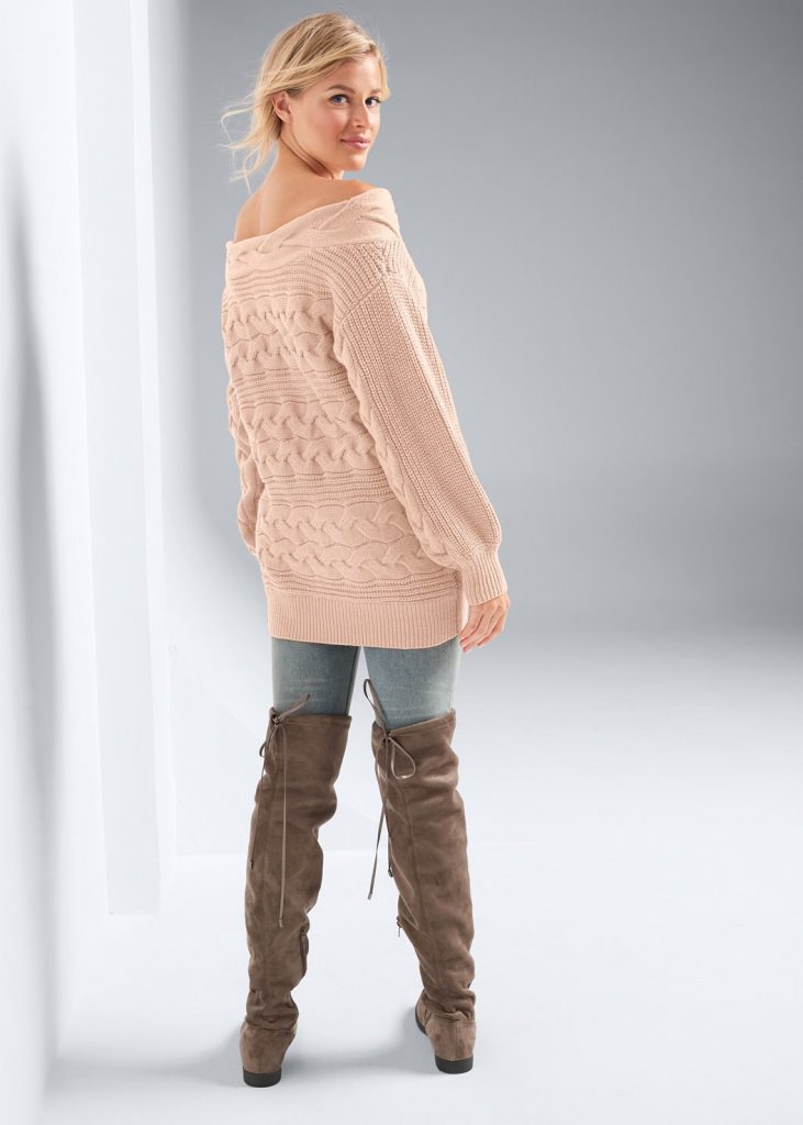 BOAT NECK CABLE KNIT SWEATER